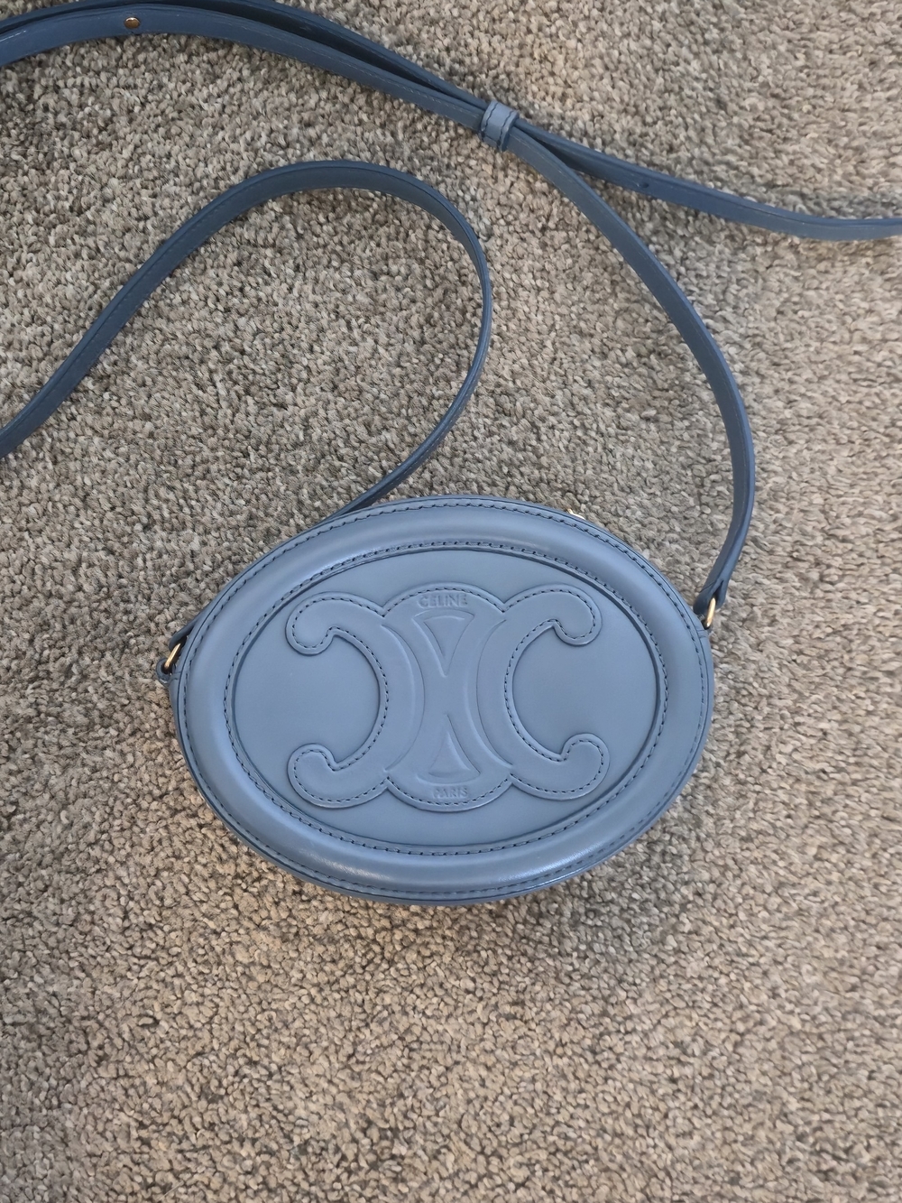 Celine Blue Triomphe Oval Leather Crossbody Bag